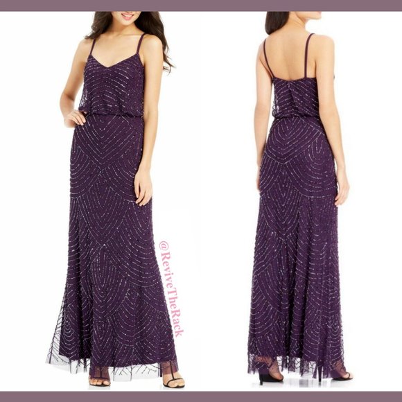 NEW Adrianna Papell Embellished Blouson Gown in Amethyst Purple‎ Gunmetal SZ 2 - Picture 2 of 10